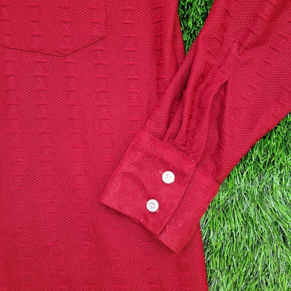 Vintage 70s Disco Hippie Button Shirt M/L 21x29 Red Textured - Picture 13 of 13